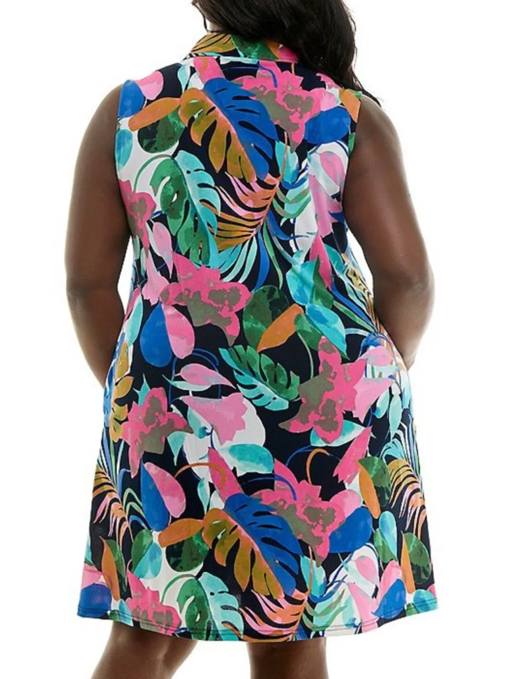 Nina Leonard Sleeveless Trapeze Dress Navy Pink Multi Size 3X - Picture 2 of 6